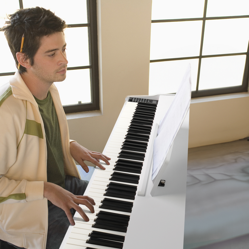 GDP-203 88 Key Standard Full Weighted Keyboard Digital Piano with Metal Stand, Power Adapter, Triple Pedals, Headphones for All Experience Levels White Colour