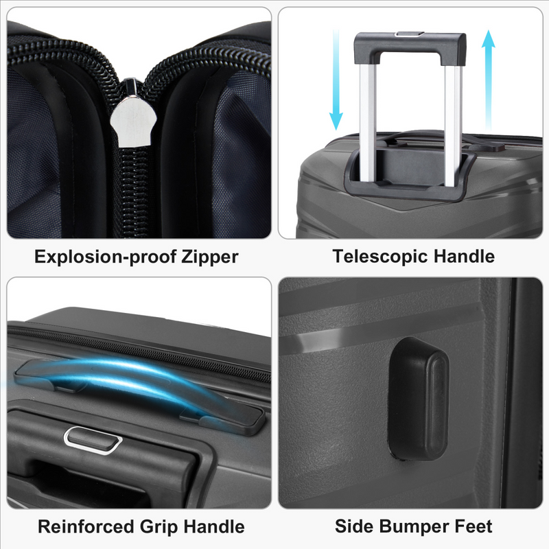 V-shaped stripe 3-in-1 PP trolley case 20in 24in 28in PP iron trolley classic colour - dark grey (grain pattern)