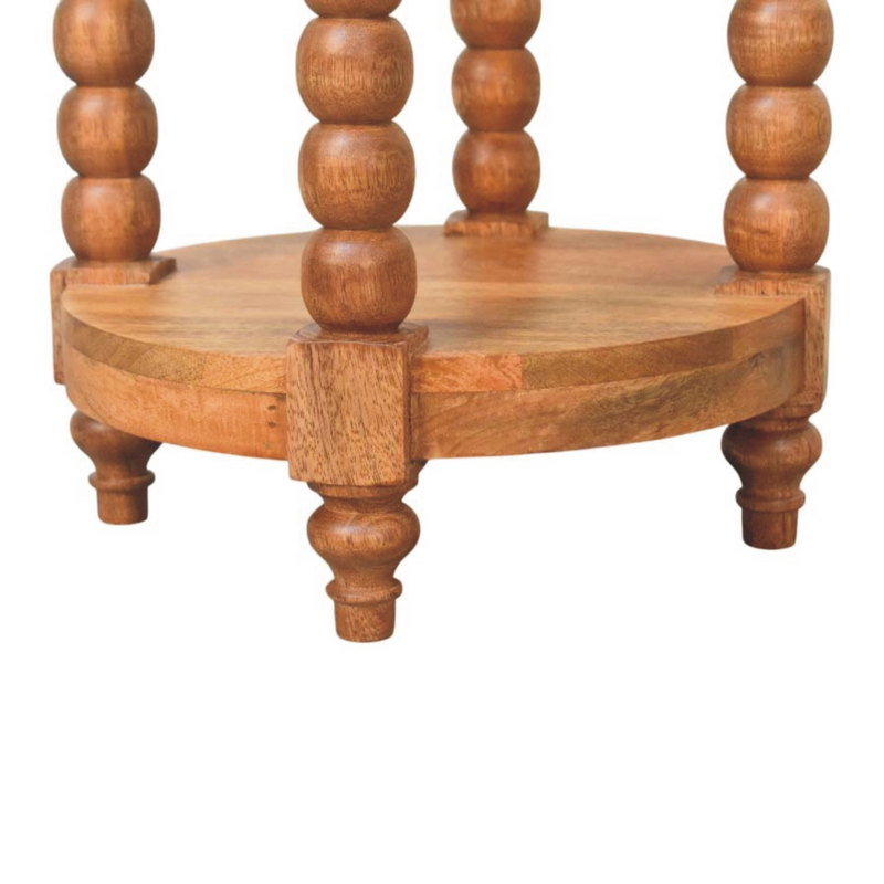 Artisan Furniture Solid Wood Barley Twist Round Side Table, 1 Shelf, Brown