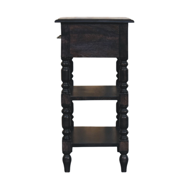 Artisan Furniture Solid Wood Heritage Turned-Leg Side Table, 1 Drawer & 2 Shelves, Black