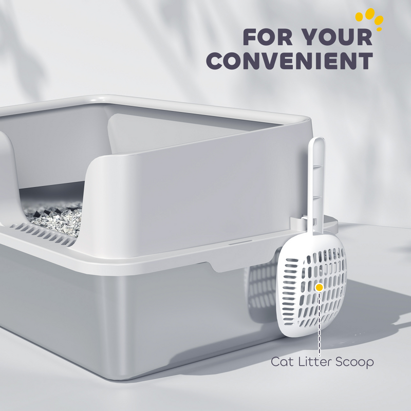 PawHut Stainless Steel Litter Box, High Sided Metal Cat Litter Tray w/ Scoop