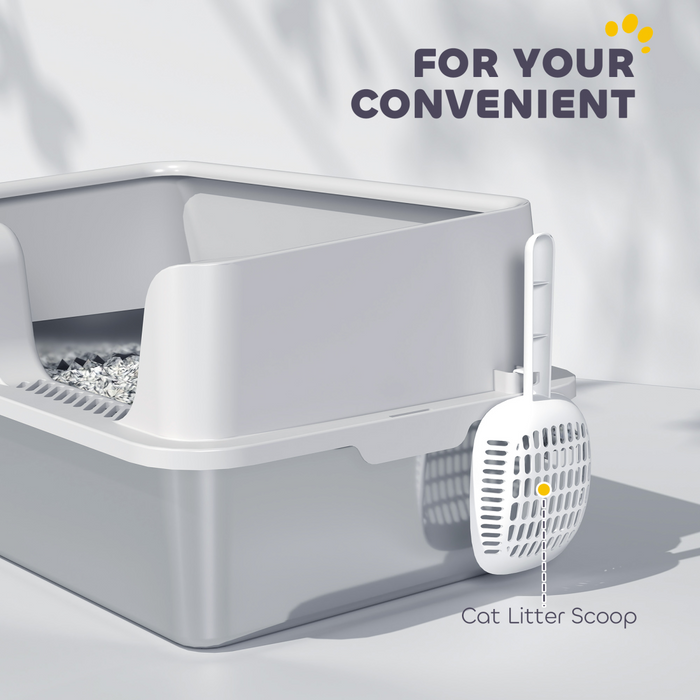 PawHut Stainless Steel Litter Box, High Sided Metal Cat Litter Tray w/ Scoop