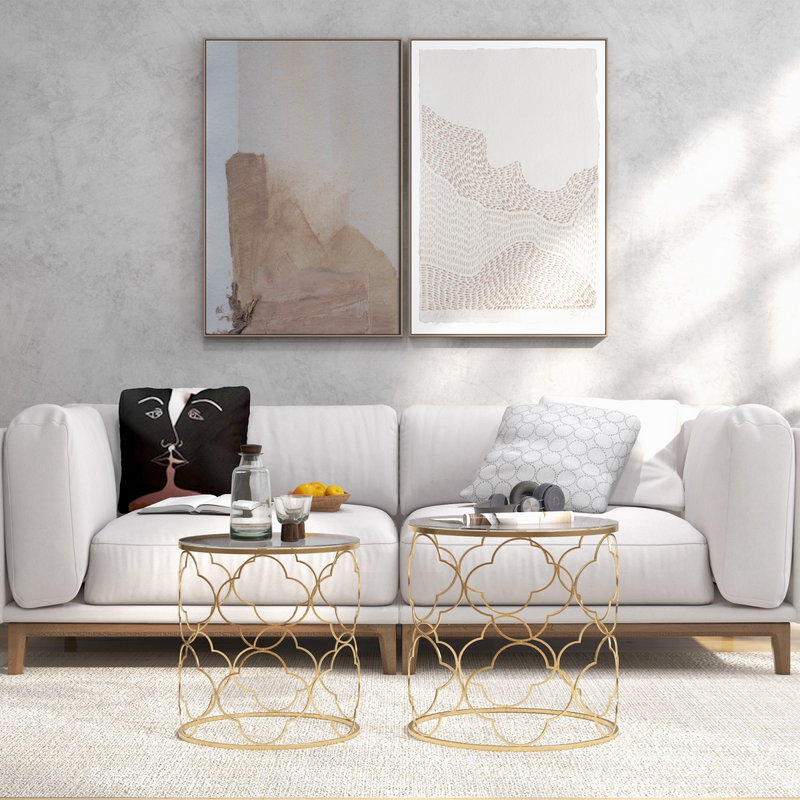 HOMCOM Nesting Tables Set of 2, Side End Table with Glass Top, Gold Tone