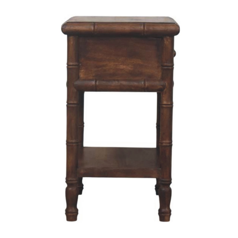 Artisan Furniture Solid Wood Bamboo Carved Bedside Table, 1 Drawer, 1 Shelf, Brown