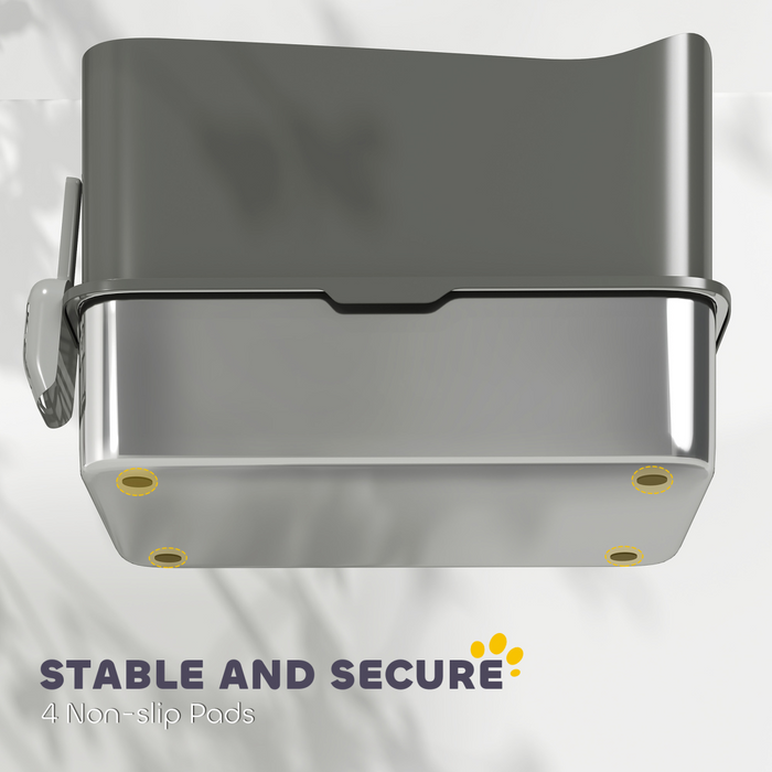 PawHut Stainless Steel Cat Litter Box, Enclosed Metal Litter Tray, Dark Grey