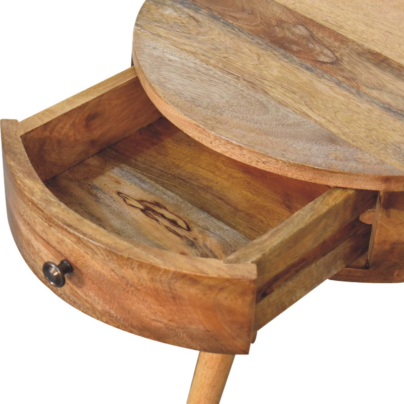 Artisan Furniture Solid Wood Mini Oak-ish Circular Shape Bedside
