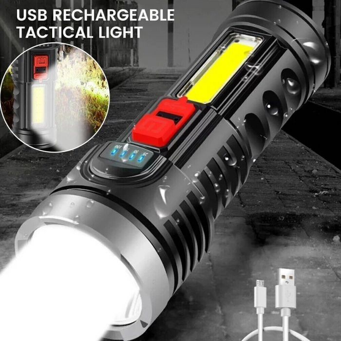2pack USB Rechargeable LED Flashlight 4-Modes Camping Hiking Torch Work Light