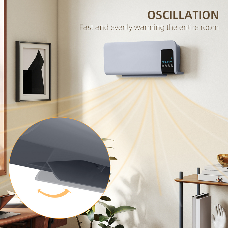 HOMCOM 2000W Wall Mounted Ceramic Heater with Remote Control for Home, Grey