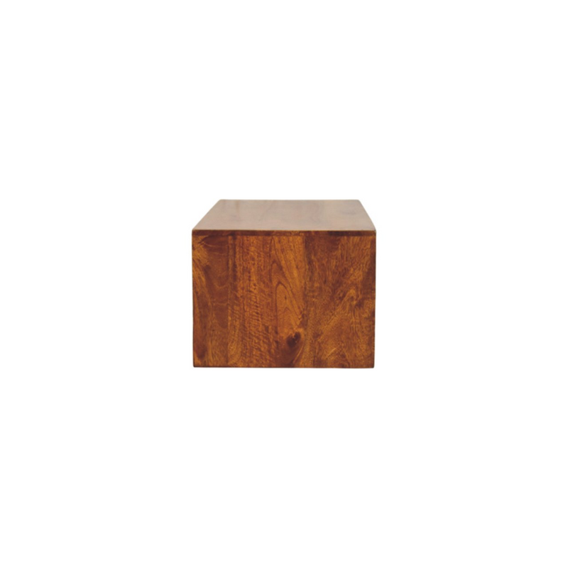 Artisan Furniture Solid Wood Lunar Chestnut Wall Mounted Media Unit, 2 Drawers and Open Shelf, Dark Brown