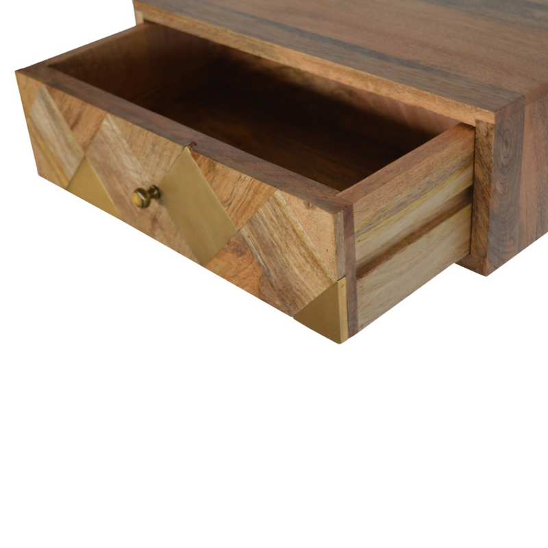 Artisan Furniture Solid Wood Wall Mounted Brass Inlay Bedside