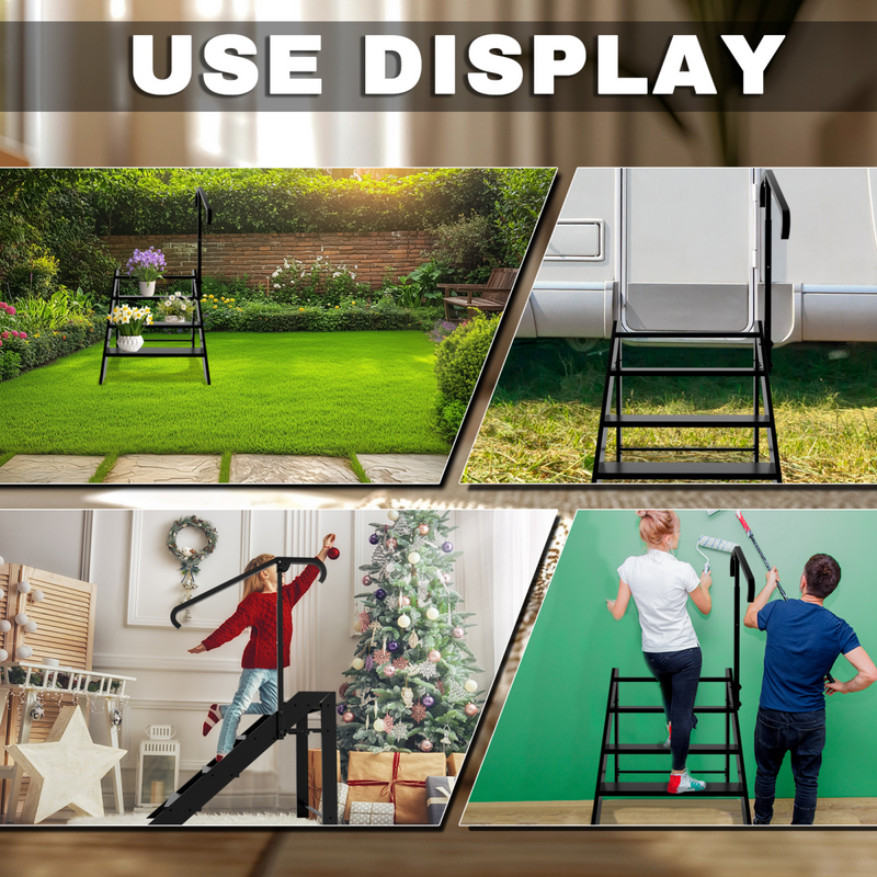 Folding 4 Step Ladder, Step Stool Foldable, RV Steps with Non Slip Feets, Max Load Capacity 660lbs Hot Tub Steps for Home, Travel Trailer, Camper, Mobile Home, Spa, and Porch