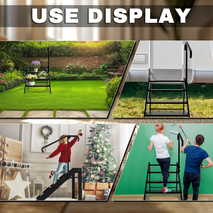 Folding 4 Step Ladder, Step Stool Foldable, RV Steps with Non Slip Feets, Max Load Capacity 660lbs Hot Tub Steps for Home, Travel Trailer, Camper, Mobile Home, Spa, and Porch