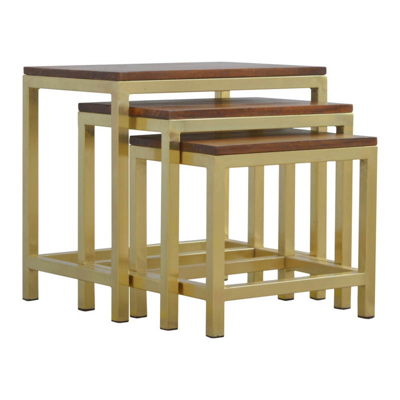 Artisan Furniture Solid Mango Wood Chunky Gold Stool Set of 3