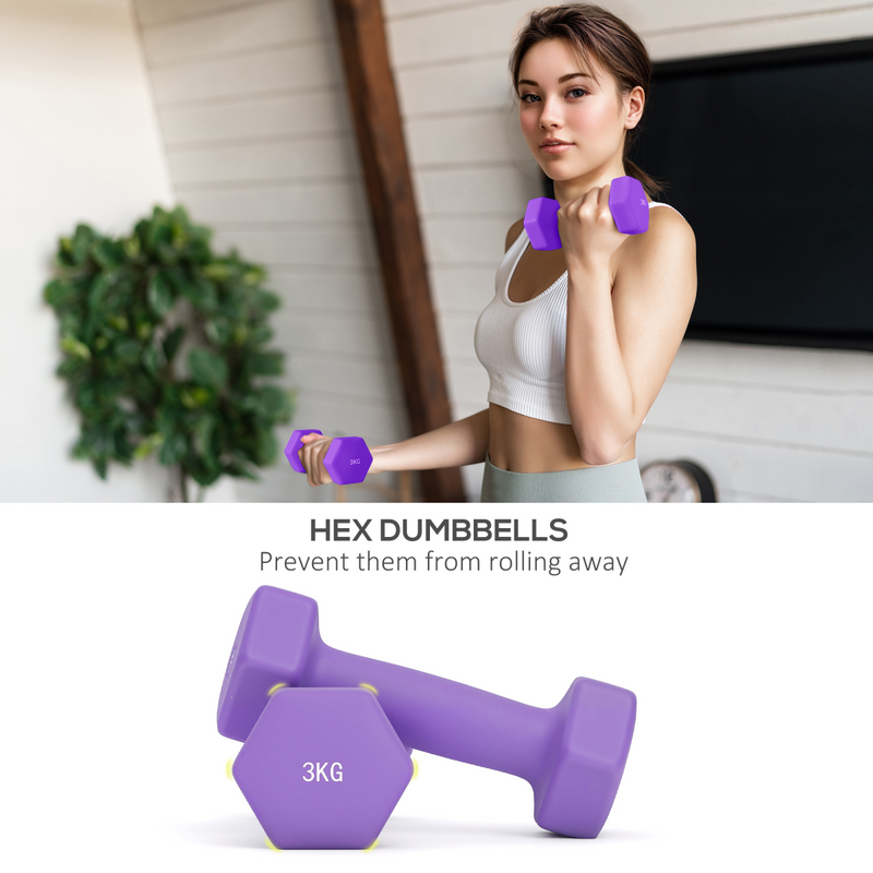 SPORTNOW Dumbbells Set with Storage Rack, 2 x 1kg, 2 x 2kg, 2 x 3kg, Pink