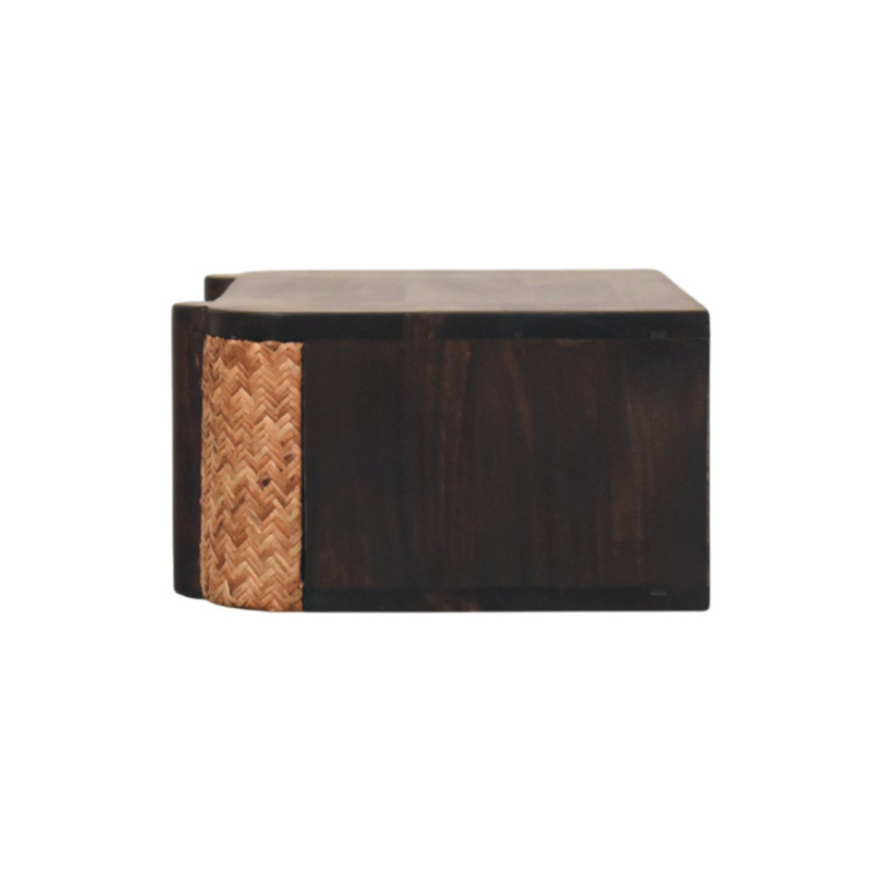 Artisan Furniture Solid Wood Rattan Curve Wall-Mounted Drawer, Dark Brown