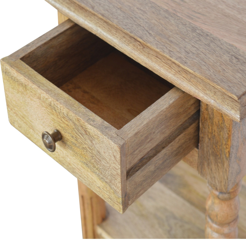 Artisan Furniture Solid Wood Turned Leg Telephone Table, 1 Drawer & 2 Open Slots, Beige