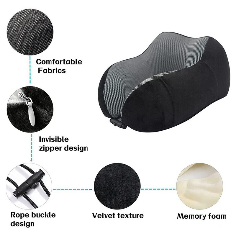 Memory Foam Travel Pillow Neck Support Cushion Without Carry Bag Ear Plugs Mask