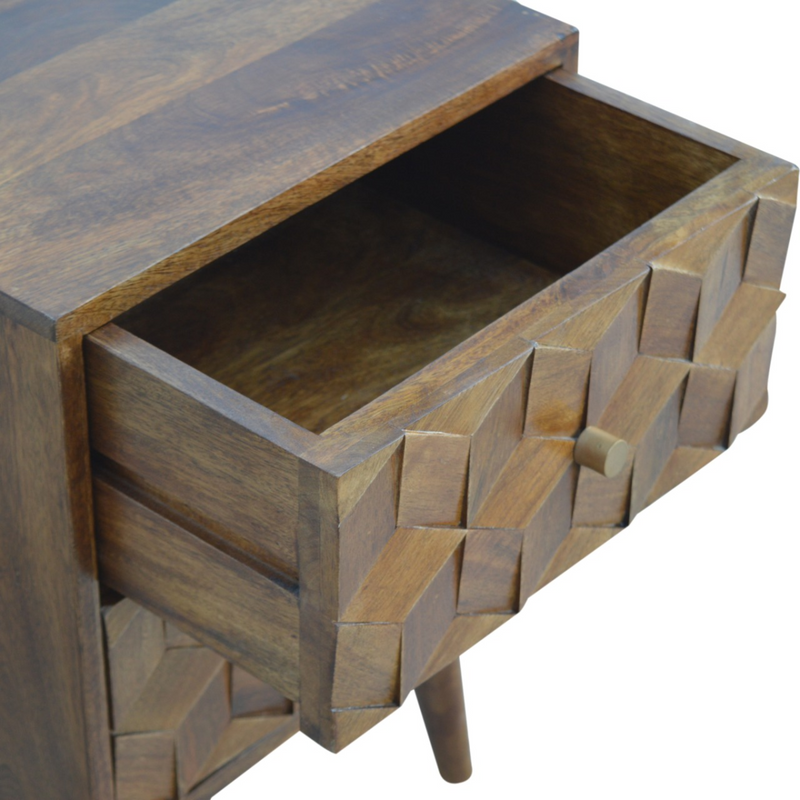 Artisan Furniture Solid Wood Chestnut Cube Carved Bedside