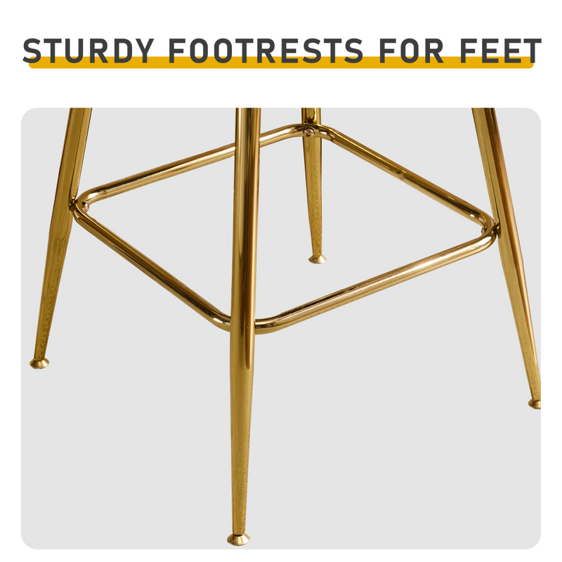 2pcs Thick Corduroy Gold-plated Iron Feet Bar Stool Beige