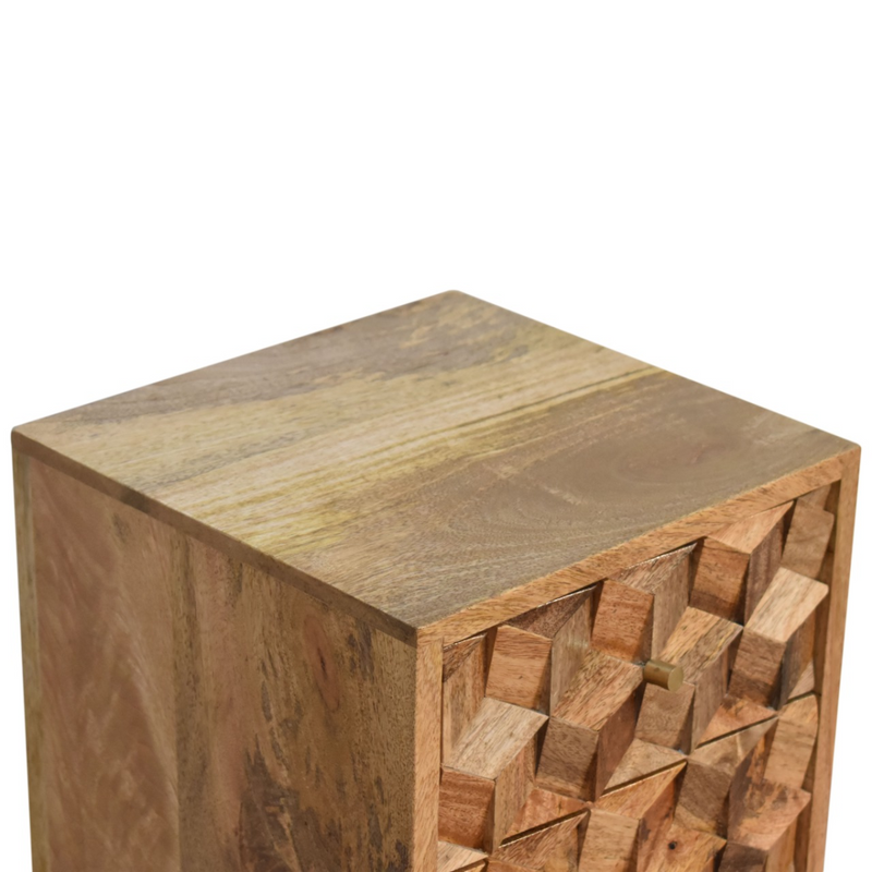 Artisan Furniture Solid Wood Mini Cube Carved 2 Drawer Bedside