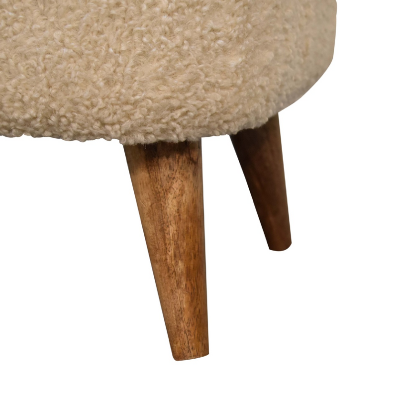Artisan Furniture Solid Mango Wood Boucle Cream Square Footstool