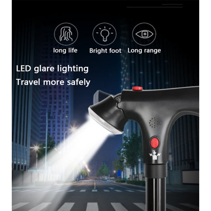 Camping Hiking Walking Stick 5-Level Height Adjustable Folding Walking Cane with LED Light And Alarm