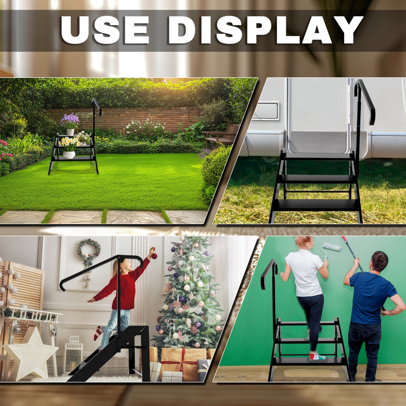 Step Ladder 3 Step Folding, Step Stool Foldable, RV Steps with Non Slip Feets, Max Load Capacity 660lbs Hot Tub Steps for Home, Travel Trailer, Camper, Mobile Home, Spa, and Porch