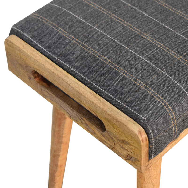 Artisan Furniture Solid Mango Wood Pewter Tweed Tray Style Footstool