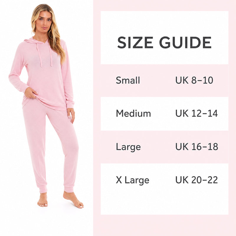 Luxurious Womens Pink Grey Cosy Hooded Pyjama Set Soft Comfortable Stretchable Loungewear Long Sleeve Hoodie and Pants Ideal Gift Daisy Dreamer