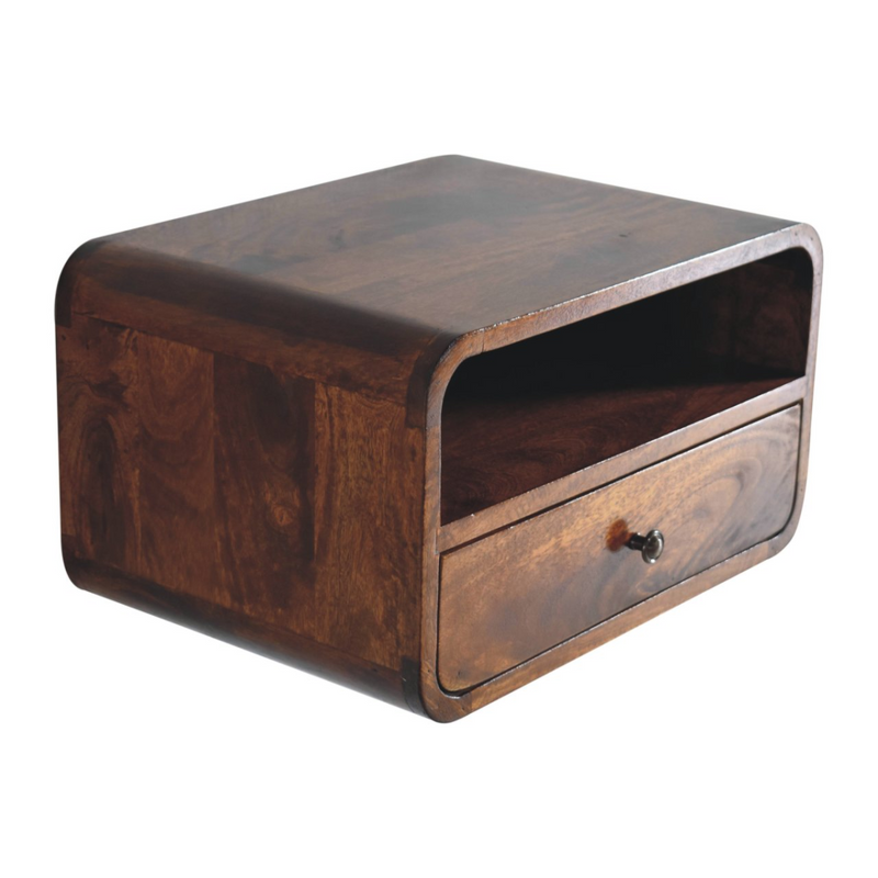 Artisan Furniture Solid Wood Large Chestnut Curve Upper Slot Floating Bedside