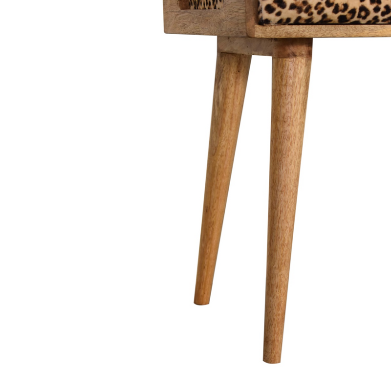 Artisan Furniture Solid Mango Wood Leopard Velvet Tray Style Footstool