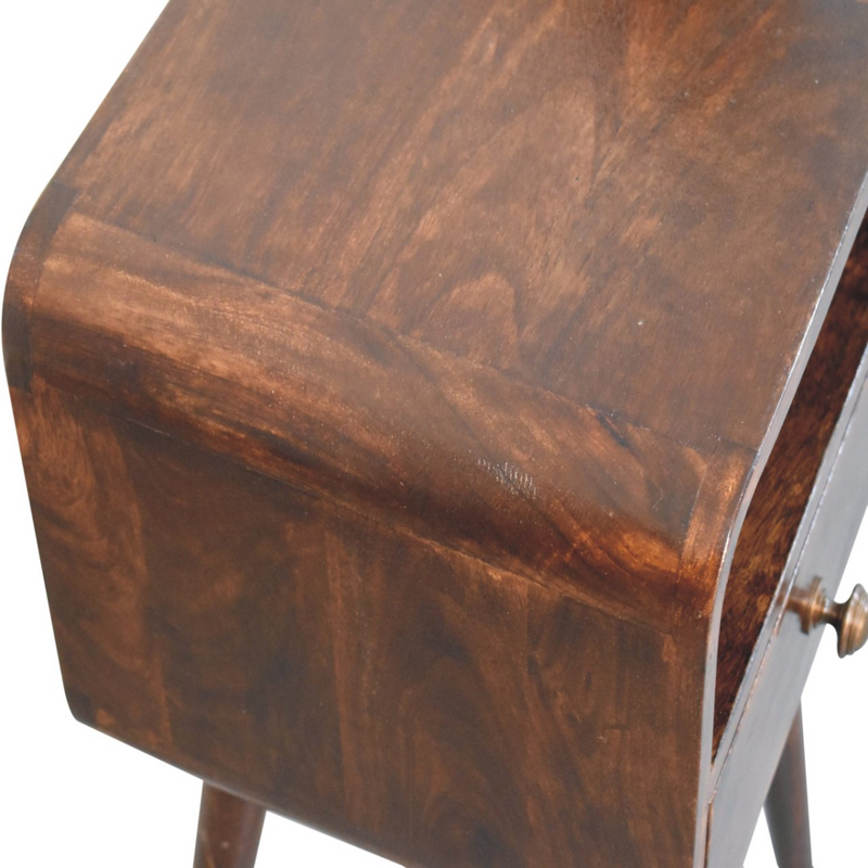 Artisan Furniture Solid Wood Mini California Walnut Curved Bedside with Open Slot
