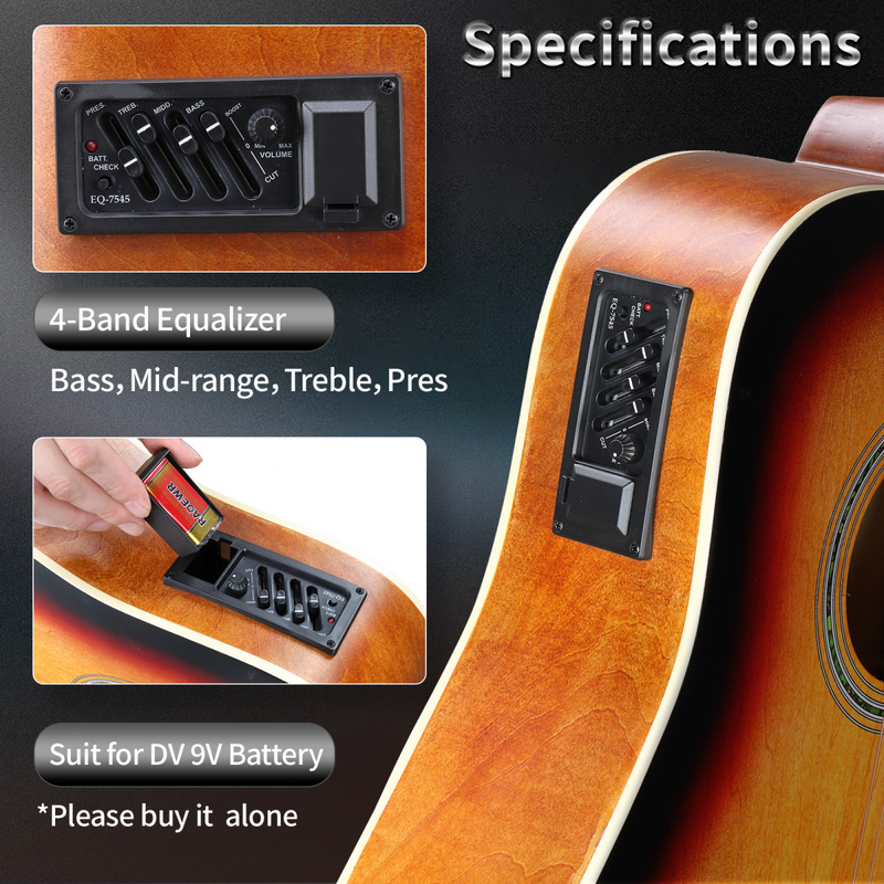 KMA101 41In Basswood Panel Matte Edging Folk Guitar with 10W Amplifier Bag Tuner and other Accessories Sunset