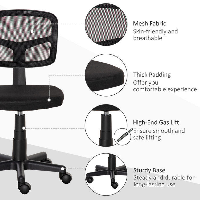 Vinsetto Small Office Chair without Arms, Ergonomic Swivel Mesh Desk Chair