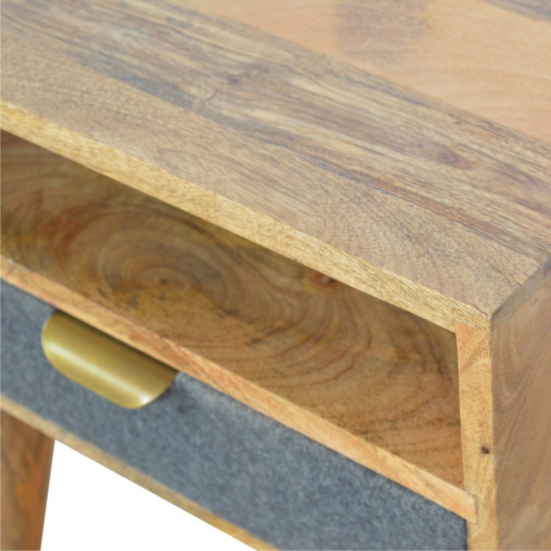 Artisan Furniture Solid Wood Grey Tweed Bedside with Open Slot