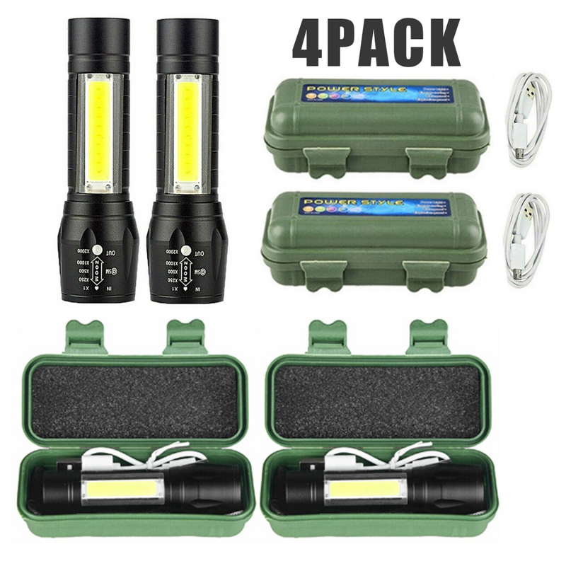 4 Pack Mini Zoomable LED Flashlight USB RechargeableCamping Hiking Flashlight Work light