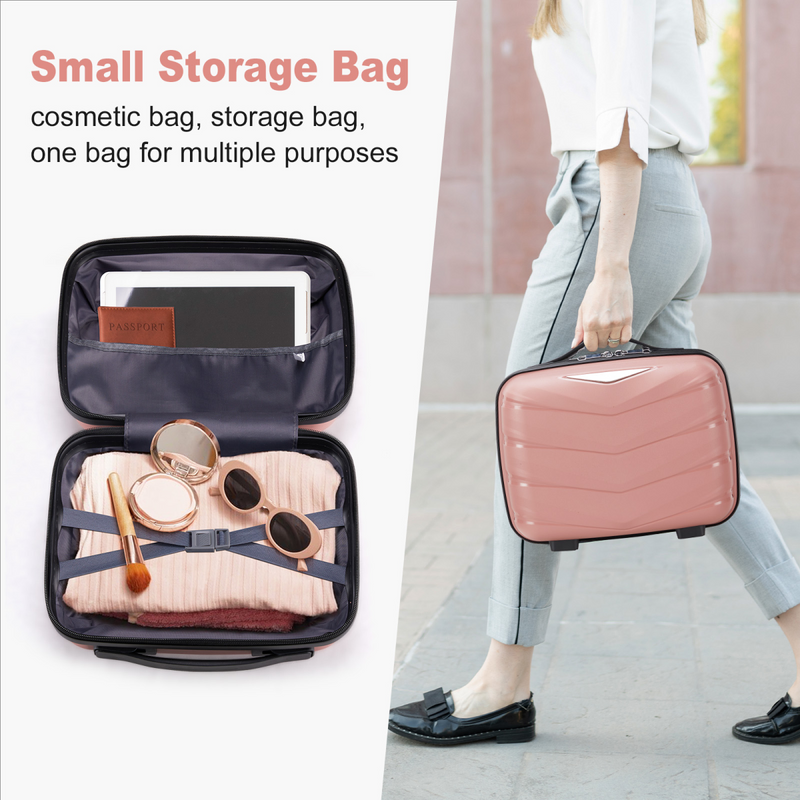 V-shaped stripe 2-piece set with PP handbag PP trolley case 14in 20in PP iron trolley fashionable color - rose gold (grain pattern)