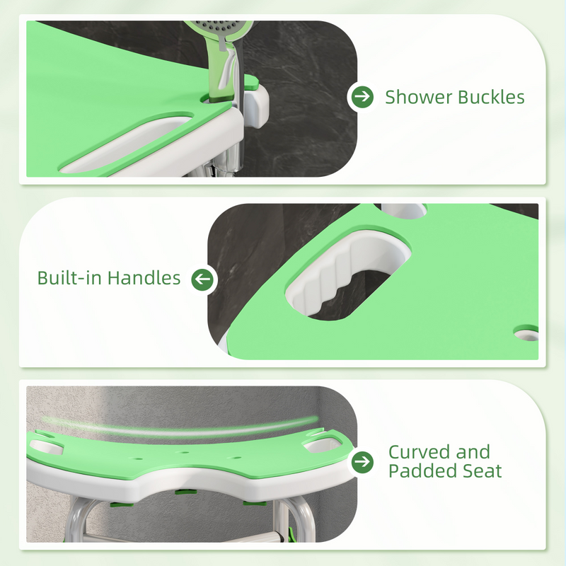 HOMCOM Aluminium Shower Stool for Elderly Disabled Non-Slip Bath Stool Green