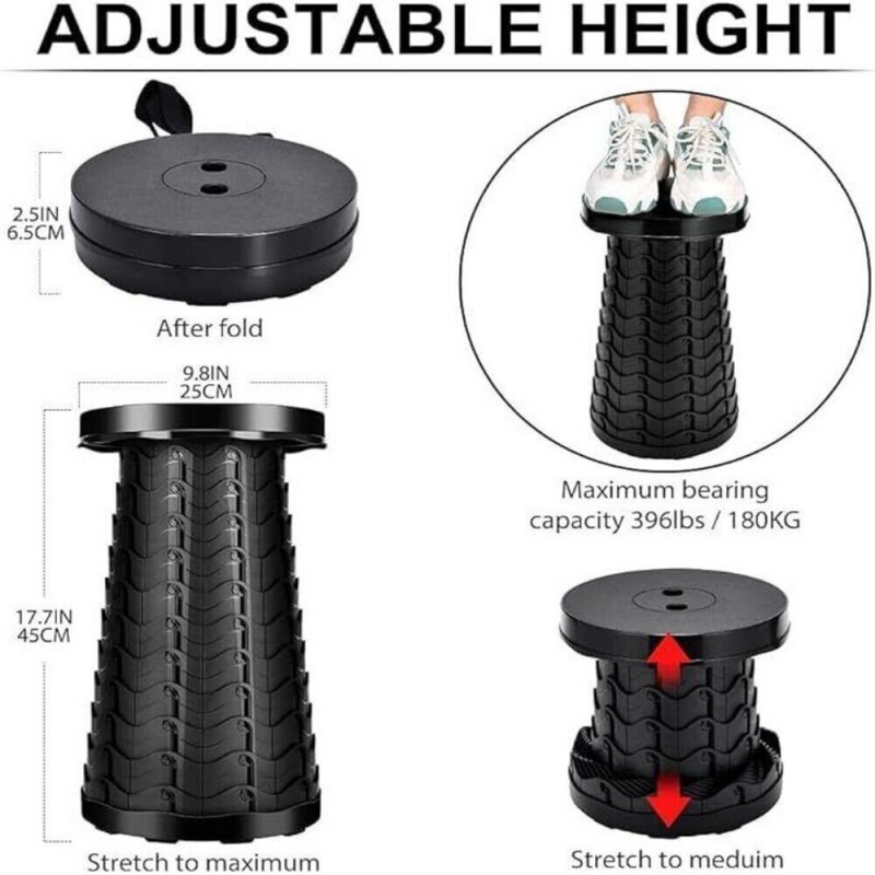 Folding Stool Portable Telescoping Seat Retractable Camping Adjustable UK