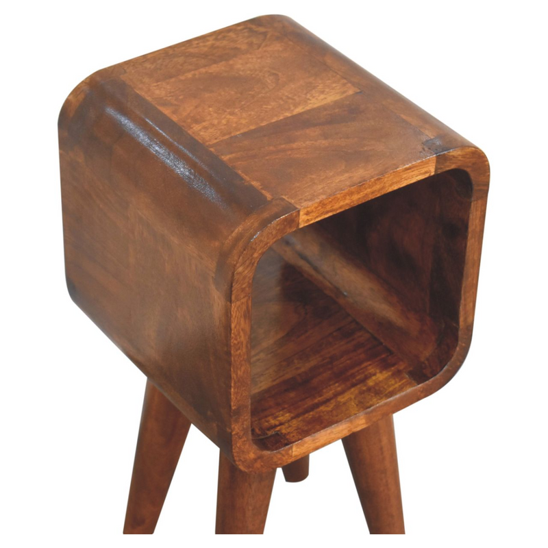 Artisan Furniture Solid Wood Extra Mini Minimalist Open Curved Chestnut Bedside