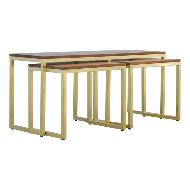 Artisan Furniture Solid Wood and Metal Chunky Gold Table Set of 3