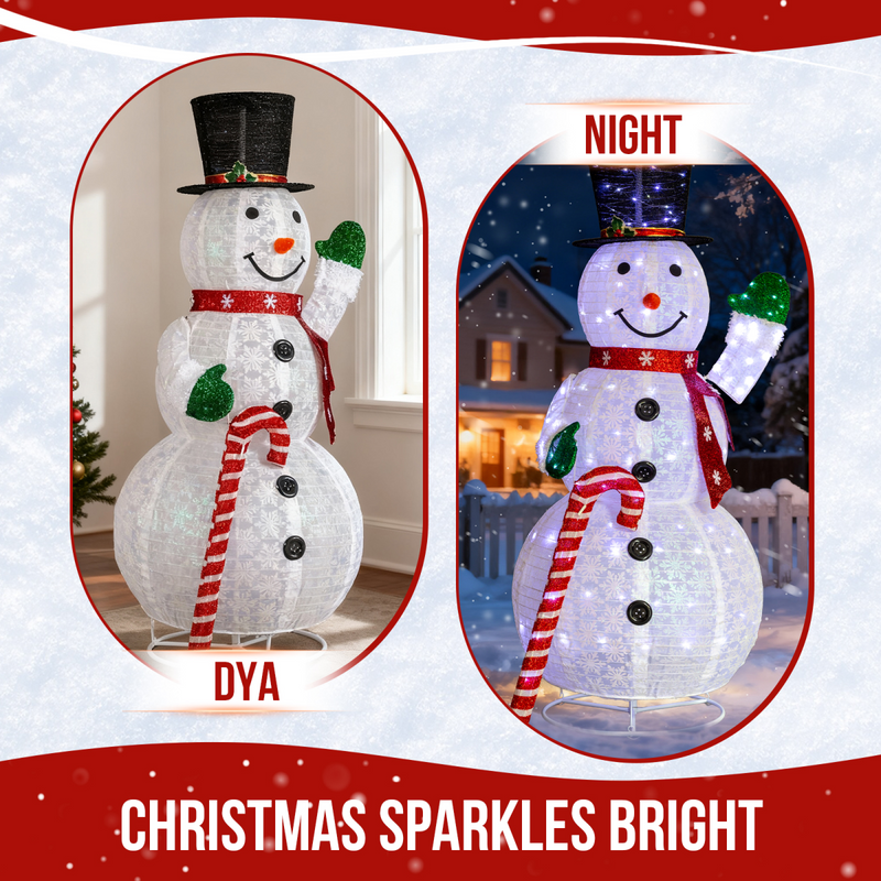 1.7M Lighted Snowman Holding Candy Cane Christmas Yard Decorations, Pre-lit Pull Up Snowman with 240 White LEDs, for Xmas Outdoor Holiday Indoor Decor Lighted Holiday Displays, White