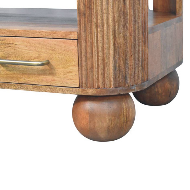 Artisan Furniture Solid Wood Briarwood Fluted Coffee Table, 2 Drawers, 1 Shelf, Beige