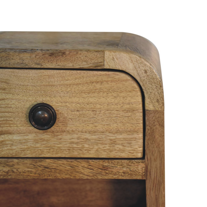 Artisan Furniture Solid Wood Extra Mini Curved Oak-ish Bedside with Open Slot