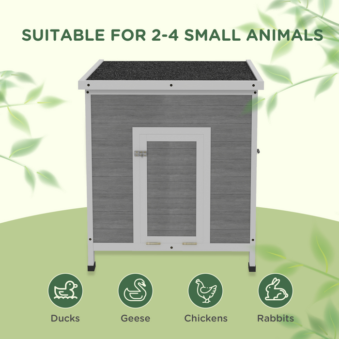 PawHut Wooden Duck House, Poultry Coop w/ Double Doors, Openable Roof, Grey