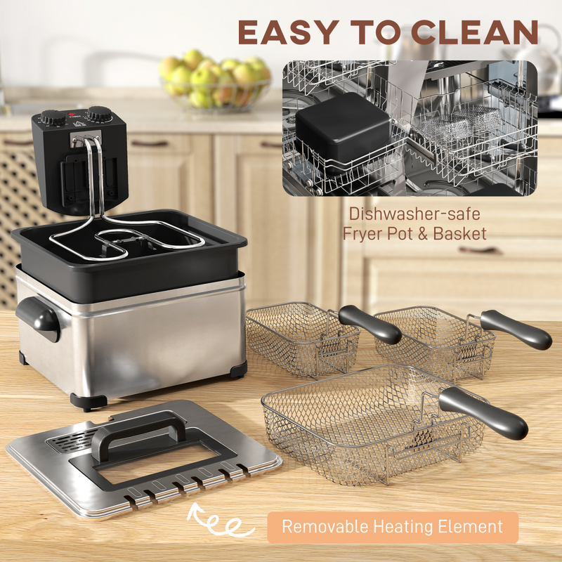 HOMCOM 5L Deep Fryer with Removable Oil Basket and Viewing Window, 2000W