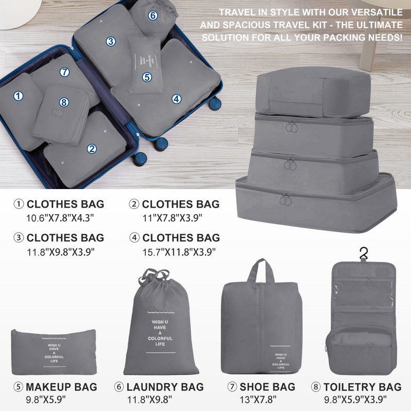 4-Piece Luggage Set with 2 Handbags & 8-Piece Toiletry Kit – Durable PP Suitcase (18in/20in/24in/28in) + 30L Travel Tote + 3L Crossbody Wash Bag – Iron Telescopic Handle – Dark Blue