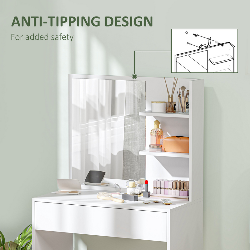 HOMCOM Dressing Table with Mirror and Storage, Modern Vanity Desk, White
