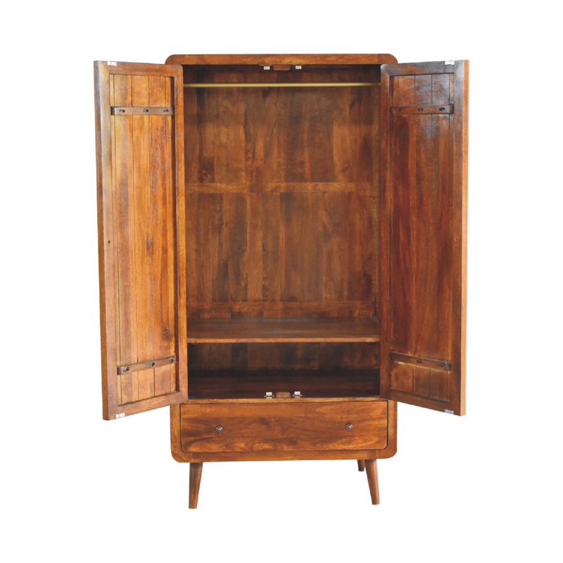 Artisan Furniture Solid Wood Curved Chestnut Wardrobe, Light Brown, 2 Doors and 1 Drawer