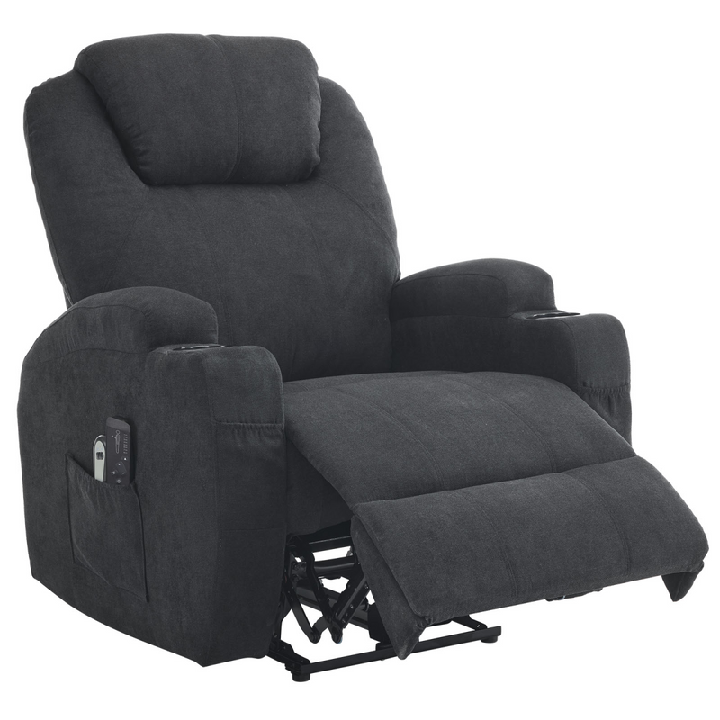Electric Recliner Chair with 2-Point Massage & Heating, Black Fabric Indoor Functional Chair, 120kg Weight Capacity, Adjustable Reclining Chair for Living Room